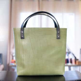 Alternative view of SoRetro Especial Mini+ FYG Leather Crossbody Tote – Holy Guacamole with Limited Marquis Cut Vintage on Sand Cotton Webbing – Gunmetal Hardware