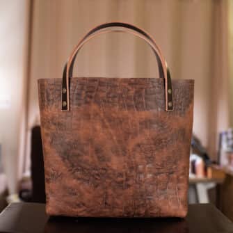 Alternative view of SoRetro Limited Perfect FYG Leather Crossbody Tote – Mojave Croc with Baby Deco Diamonds on Khaki Cotton Webbing – Bronze Hardware