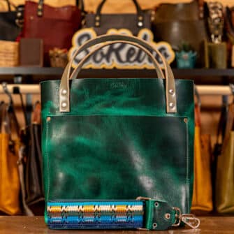 SoRetro Especial Perfect FYG Leather Crossbody Tote – Planet Krypton with Limited My Favorite Seaside Sweater on Dark Teal Cotton Webbing – Silver Hardware