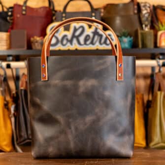 Alternative view of SoRetro Especial Reservo Perfect FYG Leather Crossbody Tote – Ashland Woods with Limited Calumet Sunset on Milk Chocolate Cotton Webbing – Chromalusion Hardware