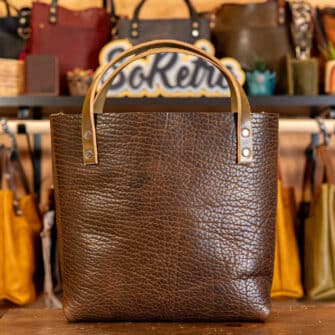 Alternative view of SoRetro Perfect FYG Leather Crossbody Tote – Thicc Boi Super Chunk Mudslide with Limited Annie Oakley on Dark Olive Cotton Webbing – Gunmetal Hardware