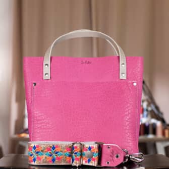 SoRetro Limited Perfect FYG Leather Crossbody Tote – Super Chonk Riot with Limited Disco Snowflake on Light Gray Cotton Webbing – Silver Hardware