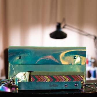 SoRetro Limited Verdura FYG Crossbody Clutch - Vendicatore Tossico with Limited Vintage Herringbone Dot on Olive Cotton Webbing - Chromalusion Hardware