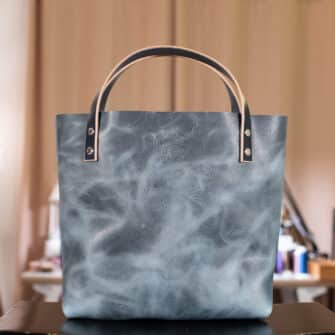 Alternative view of SoRetro Especial Reservo Perfect FYG Leather Crossbody Tote – Polar Vortex Conspiracy with Limited Crandon Park Stripes on Dark Gray Cotton Webbing – Silver Hardware