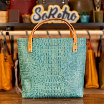 Alternative view of SoRetro Mini+ FYG Leather Crossbody Tote – Rock Out With Your Croc Out with Exclusivo Autumnal Blush on Dusty Rose Cotton Webbing – Silver Hardware