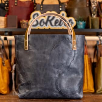 Alternative view of SoRetro Perfect FYG Leather Crossbody Tote – Pacific Deep - BRANDED - with Limited Unity Blooms on Dune Cotton Webbing – Bronze Hardware