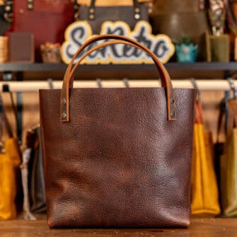 Alternative view of SoRetro Mini+ FYG Leather Crossbody Tote – Dark Roast with Limited Dune Bloom on Chocolate Cotton Webbing – Gunmetal Hardware