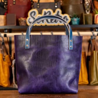 Alternative view of SoRetro Perfect FYG Leather Crossbody Tote – Armored Eggplant with Boba Cobalt – Silver Hardware