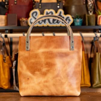 Alternative view of SoRetro Especial Perfect FYG Leather Crossbody Tote – Peanut Butter Thief with Boba Mocha – Gunmetal Hardware