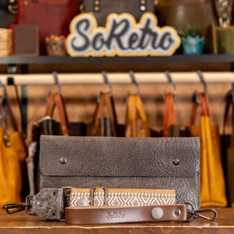 SoRetro Limited FYG Crossbody Clutch - Iron Canyon Dancer with Limited Boomslang Beige on Sand Cotton Webbing - Gunmetal Hardware
