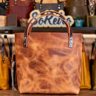 Alternative view of SoRetro Perfect FYG Leather Crossbody Tote – Marblewood with Limited Wooly Autumn Racer on People Mover Pink and Beige Webbing – Gunmetal Hardware