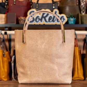 Alternative view of SoRetro Perfect FYG Leather Crossbody Tote – I Love Hashbrowns with Limited Sedona Sunwashed on Dark Olive Cotton Webbing – Bronze Hardware