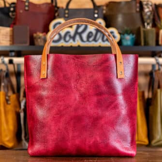 Alternative view of SoRetro Britannia Perfect FYG Leather Crossbody Tote – Covent Garden with Limited Organized Chaos Summerfest on Vintage Pink Cotton Webbing – Shiny Gold Hardware
