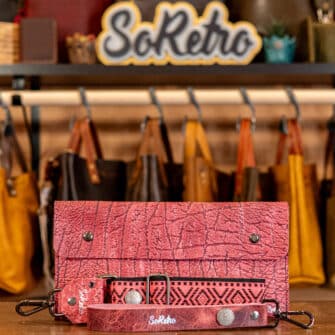SoRetro Limited FYG Crossbody Clutch - Carmine Forest with Limited Boomslang Rose on Black Cotton Webbing -Gunmetal Hardware