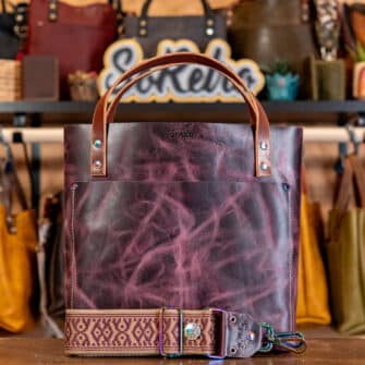 SoRetro Especial Reservo Perfect FYG Leather Crossbody Tote – Concord Conspiracy with Limited Cherry Quarry on Khaki Cotton Webbing – Chromalusion Hardware