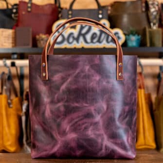 Alternative view of SoRetro Especial Reservo Perfect FYG Leather Crossbody Tote – Concord Conspiracy with Limited Cherry Quarry on Khaki Cotton Webbing – Chromalusion Hardware