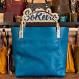 Alternative view of SoRetro Verdura Perfect FYG Leather Crossbody Tote – Lago di Candelaria with Limited Healer Woman on SortaWide Serape Stripes Surprise Webbing – Silver Hardware