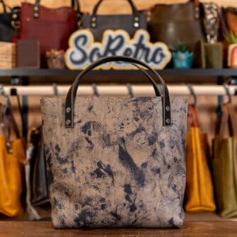 Alternative view of SoRetro Verdura Mini+ FYG Leather Crossbody Tote – Monte Biscotto with Limited Imperial Goldline on Dark Olive Cotton Webbing – Gunmetal Hardware