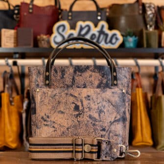 SoRetro Verdura Mini+ FYG Leather Crossbody Tote – Monte Pelmo with Limited Imperial Goldline on Mocha Cotton Webbing – Bronze Hardware