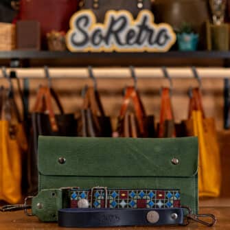 SoRetro Limited FYG Crossbody Clutch - Hemlock Hollow with Saint Gabriel on Navy Cotton Webbing - Gunmetal Hardware