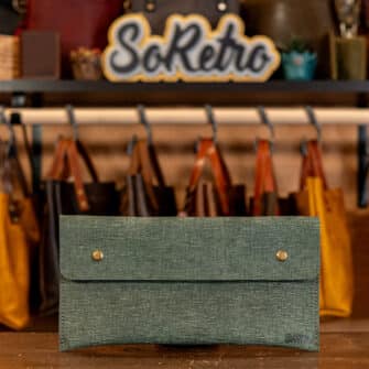 Alternative view of SoRetro Verdura FYG Crossbody Clutch - La Tela Saggia with Exclusivo Flores del Cortijo on Khaki Cotton Webbing - Bronze Hardware