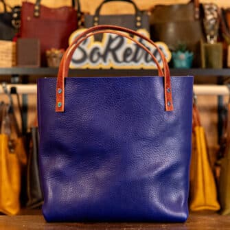 Alternative view of SoRetro Verdura Perfect FYG Leather Crossbody Tote – Lago di Ultravioletta with Exclusivo Happy Pinky Rainbow Trees on Violet Webbing – Chromalusion Hardware