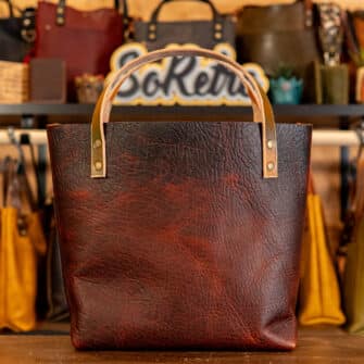 Alternative view of SoRetro Limited Perfect FYG Leather Crossbody Tote – Lake Bluff Sequoia with Limited Daisy Day on Cinnamon Cotton Webbing – Bronze Hardware