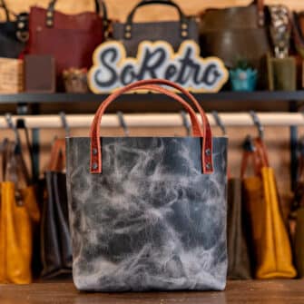 Alternative view of SoRetro Mini FYG Leather Crossbody Tote - Corvus with Limited The Black Stripes on Lackawanna Railway Webbing – Gunmetal Hardware