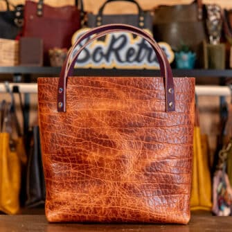 Alternative view of SoRetro Especial Perfect FYG Leather Crossbody Tote – Burning Playa with Limited Polesitter Byzantine on Sand Cotton Webbing – Chromalusion Hardware