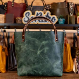 Alternative view of SoRetro Especial Reservo Mini+ FYG Leather Crossbody Tote – Señora del Rosario with Limited Electric Oleander on Chocolate Cotton Webbing – Chromalusion Hardware