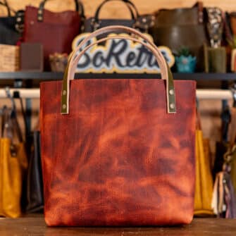 Alternative view of SoRetro Perfect FYG Leather Crossbody Tote – Mars Valley with Banyan Bay on Super Special Striped SoRetro Webbing – Bronze Hardware