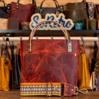 SoRetro Mini+ FYG Leather Crossbody Tote – Mars Valley with Banyan Bay on Super Special Striped SoRetro Webbing – Bronze Hardware