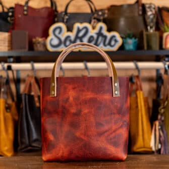 Alternative view of SoRetro Mini FYG Leather Crossbody Tote - Mars Valley with Banyan Bay on Super Special Striped SoRetro Webbing – Bronze Hardware