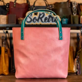 Alternative view of SoRetro Verdura Perfect FYG Leather Crossbody Tote – Radicchio Rosa with Limited San Cristobal on Vintage Pink Cotton Webbing – Chromalusion Hardware