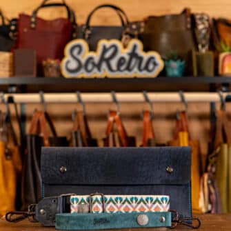 SoRetro Verdura FYG Crossbody Clutch - Alghe Azzurre with Diamond Daze Rainbow - Gunmetal Hardware