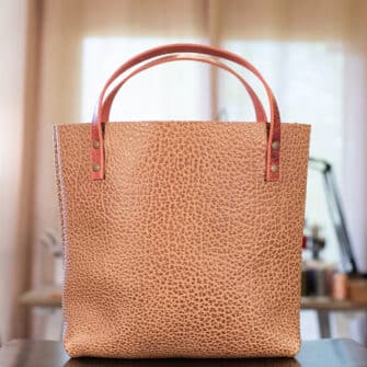 Alternative view of SoRetro Limited Perfect FYG Leather Crossbody Tote – Sandy Shores Sakura with Limited Cable Cardi Rose on Dark Cherry Cotton Webbing – Bronze Hardware