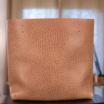 Alternative view of SoRetro Limited BYG FYG Leather Crossbody Tote – Sandy Shores Sakura with Limited Cable Cardi Rose on Dark Cherry Cotton Webbing – Bronze Hardware