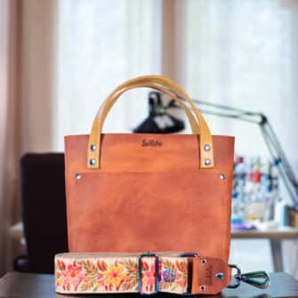 SoRetro Verdura Mini FYG Leather Crossbody Tote - Carotine with Limited Heritage Bloom Spring on Khaki Cotton Webbing - Chromalusion Hardware
