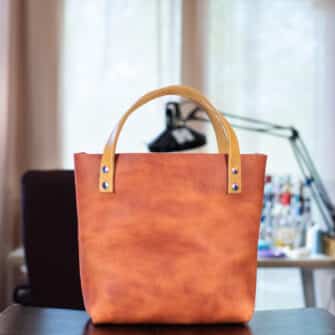 Alternative view of SoRetro Verdura Mini FYG Leather Crossbody Tote - Carotine with Limited Heritage Bloom Spring on Khaki Cotton Webbing - Chromalusion Hardware