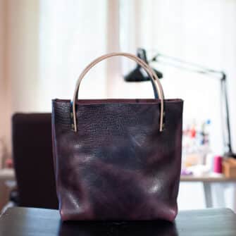 Alternative view of SoRetro Especial Reservo Mini FYG Leather Crossbody Tote -  Montauk Tidelight with Limited KaleidoRose Electric on Raspberry Cotton Webbing – Bronze Hardware