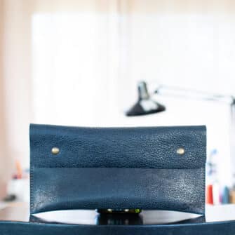 Alternative view of SoRetro Especial Reservo FYG Crossbody Clutch - Endangered Blue Tatanka with Exclusivo Pastel Belle Sky on Dusty Rose Cotton Webbing - Bronze Hardware