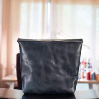 Alternative view of SoRetro Mini Traveler FYG Leather Crossbody Tote – Aluminum Oxide with Exclusivo Mod Tulips Tropical on Dark Gray Cotton Webbing – Chromalusion Hardware
