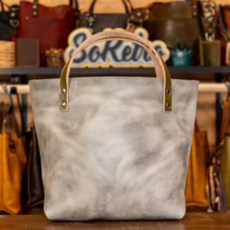 Alternative view of SoRetro Verdura Perfect FYG Leather Crossbody Tote – Funghi Selvatici with Funghi Per L’insalata with Exclusivo Little House on the Prairie Autumn on Khaki Cotton Webbing – Gunmetal Hardware