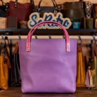 Alternative view of SoRetro Verdura Two Tone Mini+ FYG Leather Crossbody Tote – Duchess of Santa Luce and Vetro di Mare with Limited Sage Tangleflower on Soft Pink Cotton Webbing – Silver Hardware