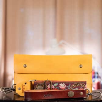 SoRetro Especial Reservo FYG Crossbody Clutch - Lemon Queen with Summer Zenith on Sienna Cotton Webbing - Bronze Hardware