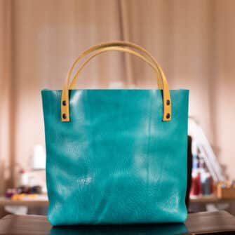 Alternative view of SoRetro Verdura Mini+ FYG Leather Crossbody Tote – Mar Mediterraneo with Limited Hamsa Magic Mushrooms on Wintergreen Cotton Webbing - Gunmetal Hardware