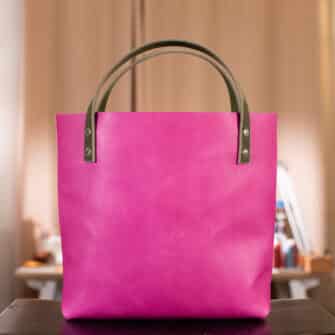 Alternative view of SoRetro Especial Reservo Perfect FYG Leather Crossbody Tote – Pink Lemonade Blueberry with Limited Hamsa Butterflies on Raspberry Cotton Webbing - Silver Hardware