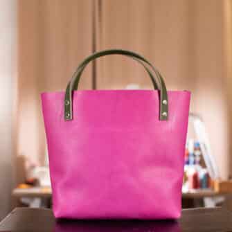 Alternative view of SoRetro Especial Reservo Mini+ FYG Leather Crossbody Tote – Pink Lemonade Blueberry with Limited Hamsa Butterflies on Raspberry Cotton Webbing - Silver Hardware