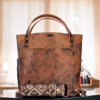 SoRetro Verdura Perfect FYG Leather Crossbody Tote – Monte Umbria with Limited Lakota Rock Radio on Chocolate Cotton Webbing – Bronze Hardware