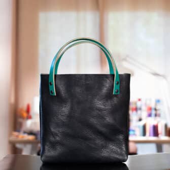 Alternative view of SoRetro Especial Reservo Mini FYG Leather Crossbody Tote - The Crispy Black Sakura with Heritage Soverel Stripes Retro on Olive Cotton Webbing - Gunmetal Hardware